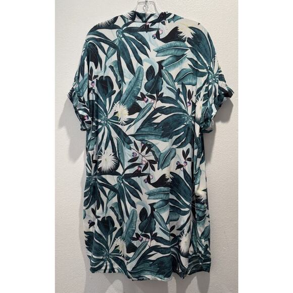H&M X Anna Glover Size 14 Tropical Palm Leaf Print Tunic Top Resort FLAW - Picture 3 of 7